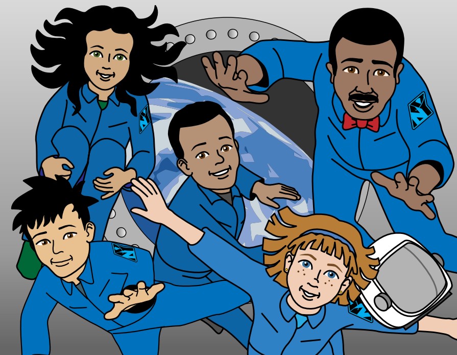 Comic book astronaut characters in Microgravity