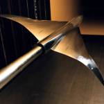 A supersonic vehicle model inside the 4-Foot wind tunnel.