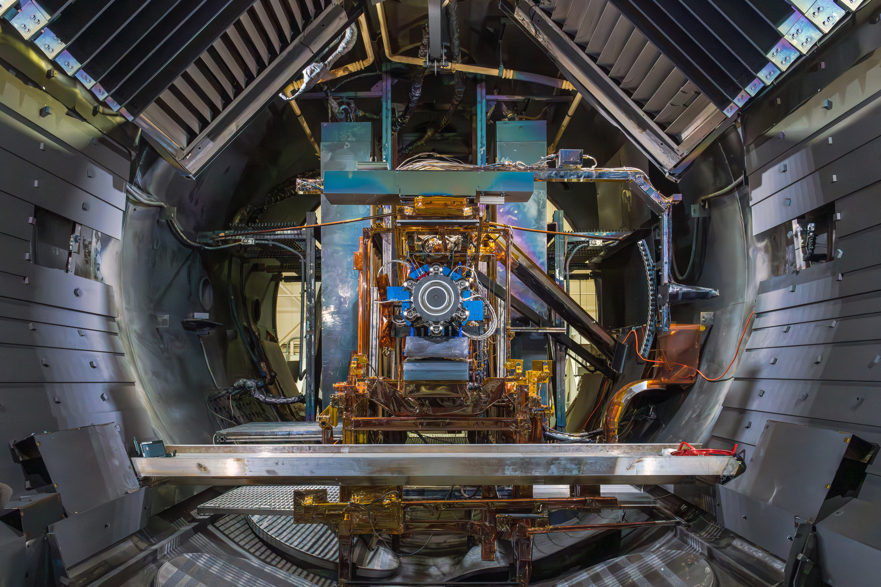 The Advanced Electric Propulsion System qualification thruster inside one of the vacuum chambers at NASA Glenn’s Electric Propulsion and Power La...