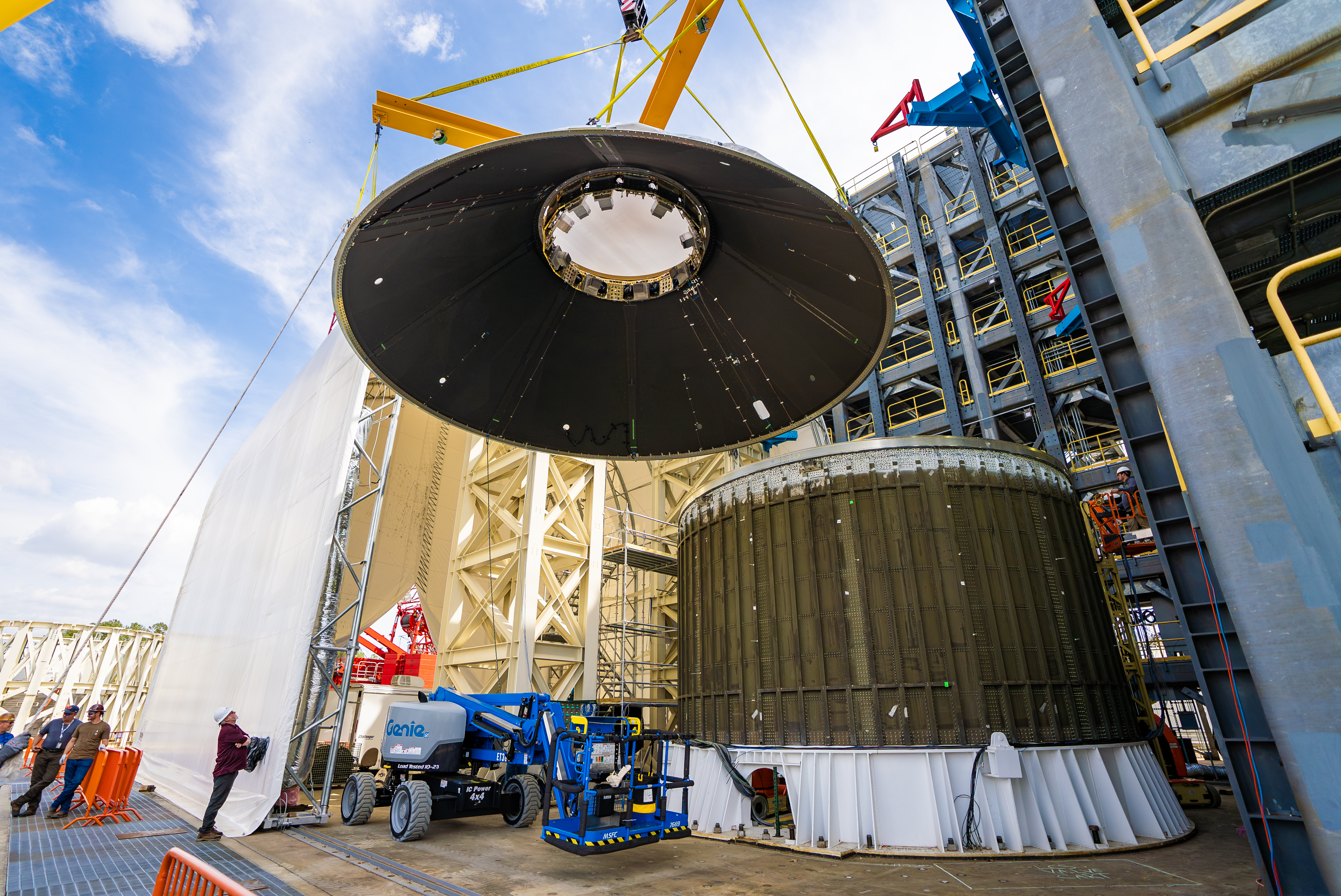 At NASA Marshall, the PLA engineering development unit is installed into the 4697-test stand for structural testing. It was then attached to the la...